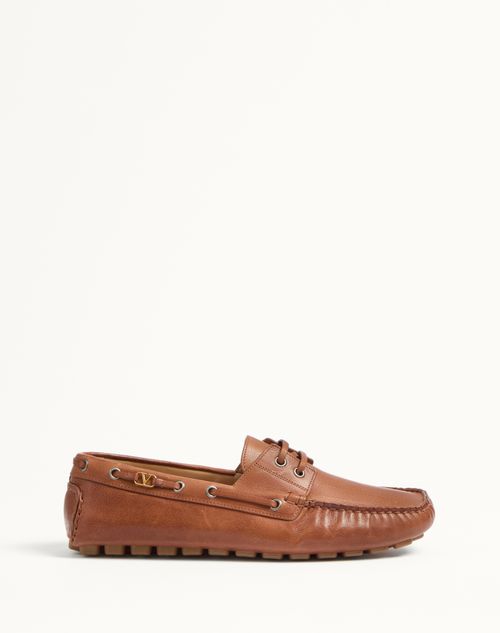 Valentino Garavani - Driver Fastaway Buffalo Loafer - Tobacco - Man - Loafers And Driver