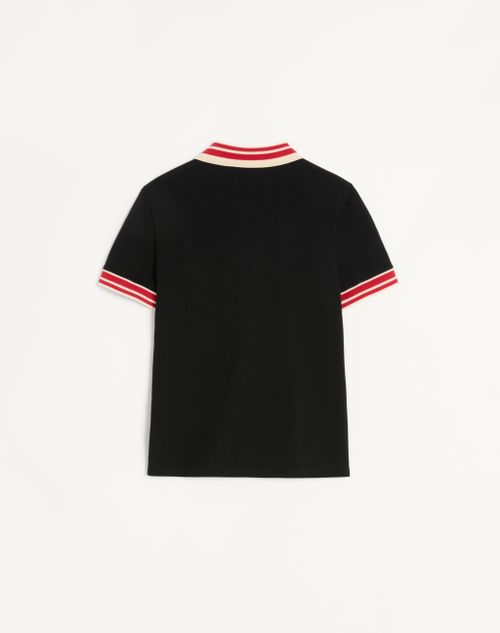 Valentino - 브이로고 패치 코튼 피케 폴로 셔츠 - 블랙 - 남성 - 티셔츠 & 스웻셔츠