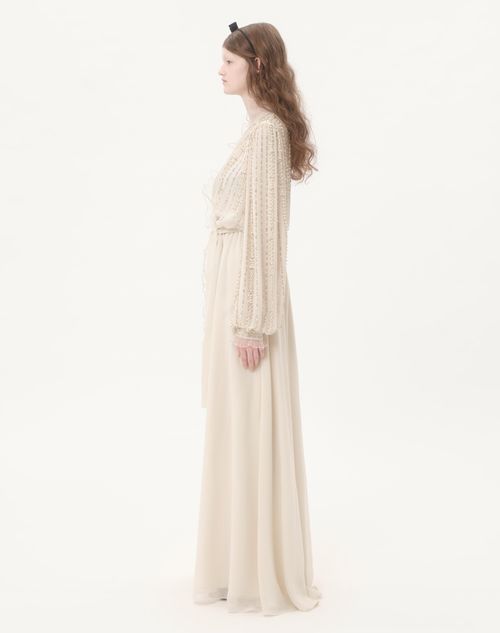 Long Dress In Embroidered Light Georgette for Woman in Ivory