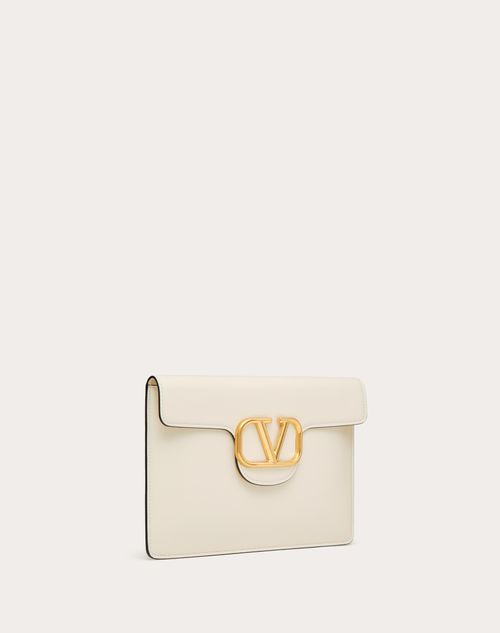 Valentino Garavani - Valentino Garavani Locò Calfskin Clutch Bag - Light Ivory - Woman - Bags