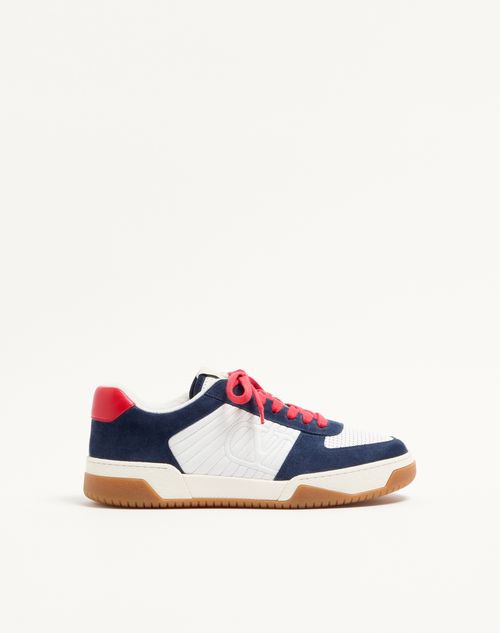 Valentino Garavani - Sparry Sneaker In Split Leather And Nappa - Cobalt/white/coral - Man - Sneakers