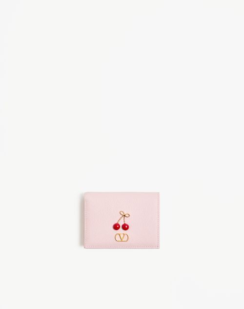 Valentino Garavani - Cherryfic Wallet In Grainy Calfskin - Rose Quartz - Woman - Wallets & Cardcases - Accessories