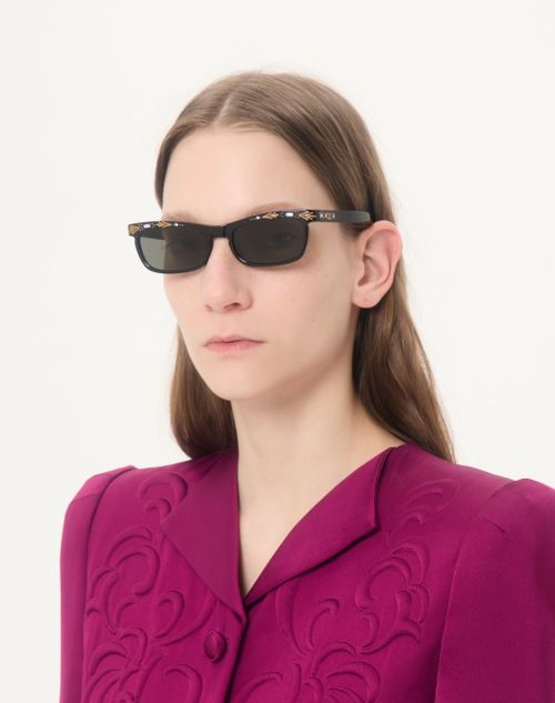 Valentino - Rectangular Acetate Frames - Black/grey - Unisex - Eyewear