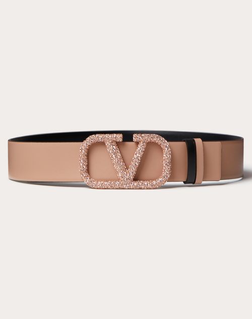 Valentino Garavani - Cinturón Reversible De Cuero Brilloso De Becerro De 40 mm Con El Vlogo Signature - Rose Cannelle/negro - Mujer - Cinturones