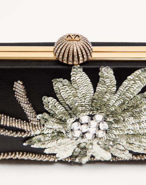 Valentino Garavani - Valentino Garavani Carry Secrets Minaudiere In Satin With Floral Embroidery - Black/crystal - Woman - Clutches