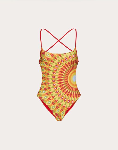 Valentino - Lycra Swimsuit With Round Rain Print - Orange/multicolor - Woman - Beachwear