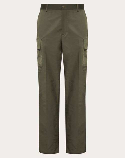 Valentino - Nylon Cargo Pants With Vltn Tag - Olive - Man - Pants And Shorts