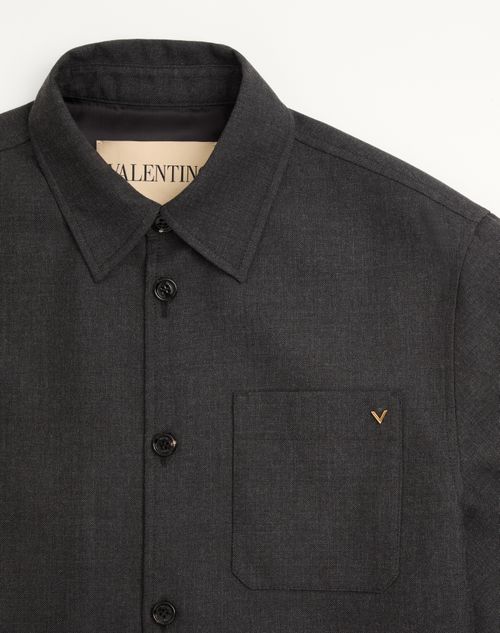 Valentino - Giacca Camicia Valentino In Gabardina Di Nylon Con Vgold - Grigio Scuro - Uomo - Giacche E Piumini