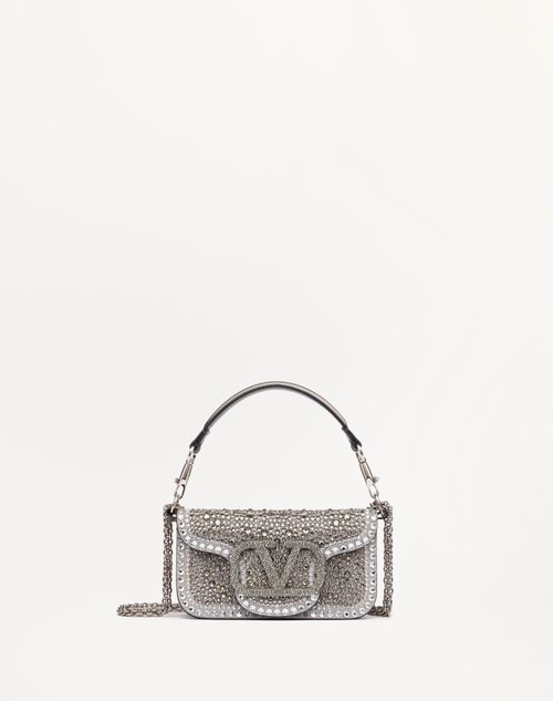 Valentino Garavani - Petit Sac Porté Épaule Valentino Garavani Locò Orné De Strass - Gris/cristal - Femme - Mini Et Micro Sacs À Main