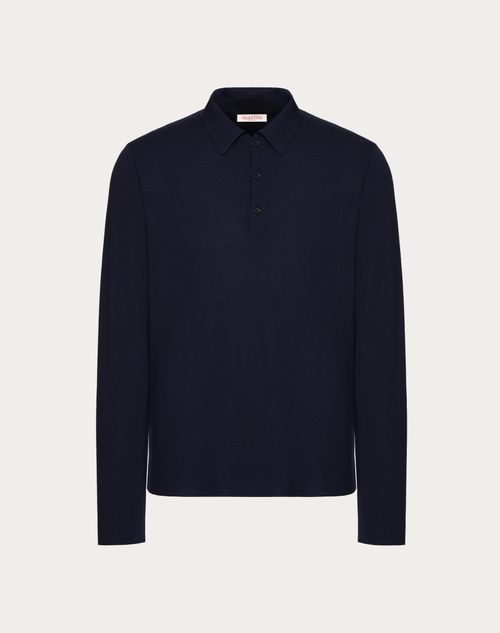 Valentino - Long-sleeve Wool Polo Shirt With Vlogo Signature Embroidery - Navy - Man - Ready To Wear