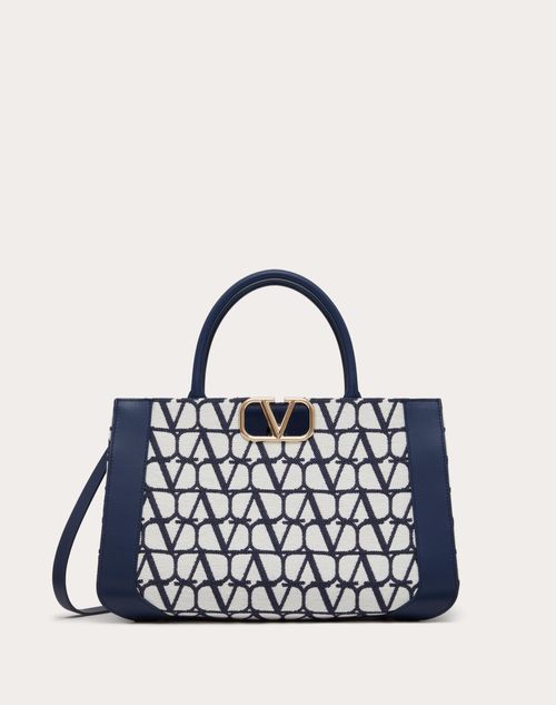 Medium Vlogo Signature Handbag Cotton Toile Iconographe for Blue/white | Valentino US