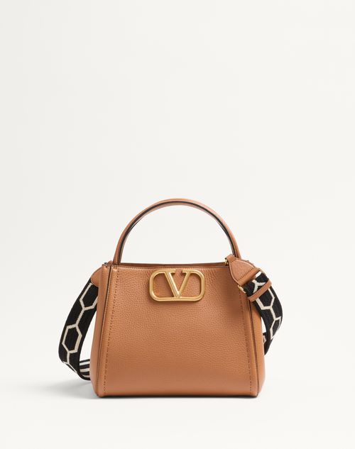 Valentino Garavani - Valentino Garavani Alltime Medium Handbag In Grainy Calfskin With Jacquard Ribbon Shoulder Strap - Almond/black/white - Woman - Top Handle Bags