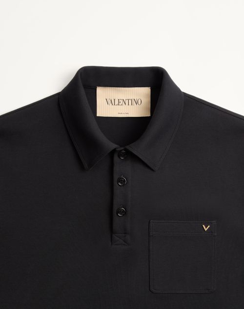 Valentino - Valentino Cotton Polo Shirt With Vgold - Black - Man - T-shirts And Sweatshirts