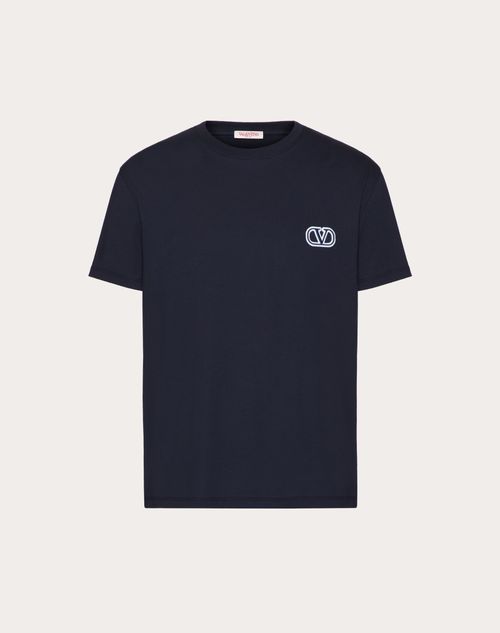 Valentino - T-shirt En Coton À Écusson Vlogo Signature - Bleu Marine - Homme - T-shirts Et Sweat-shirts