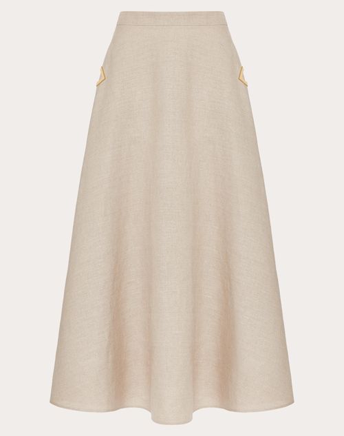 Valentino - Falda Midi De Linen Canvas - Beige Gravel - Mujer - Faldas