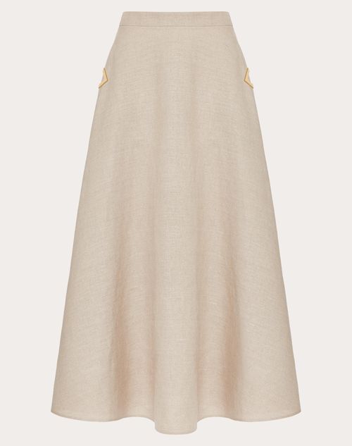 Valentino - Linen Canvas Midi Skirt - Beige Gravel - Woman - Skirts