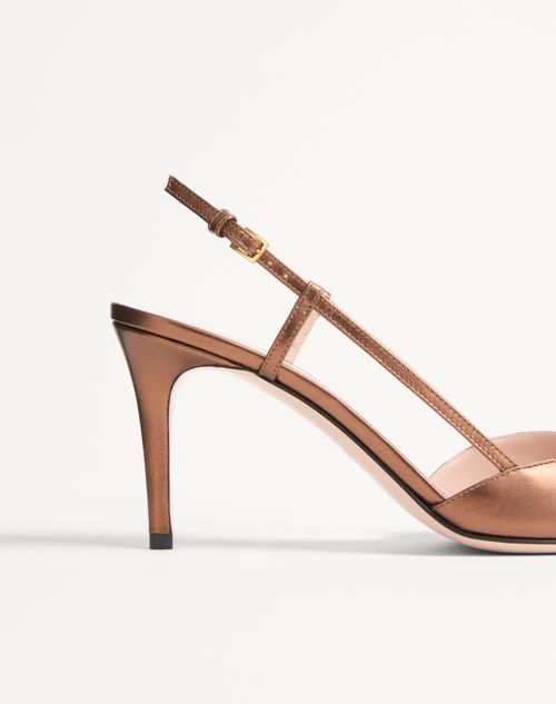 Valentino Garavani - Vlogo Signature Slingback Pump In Laminated Nappa Leather 80mm - Bronze - Woman - Pumps