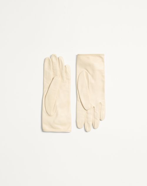 Valentino Garavani - Vlogo Signature Nappa Leather Gloves With Bows - Butter - Woman - Hats And Gloves