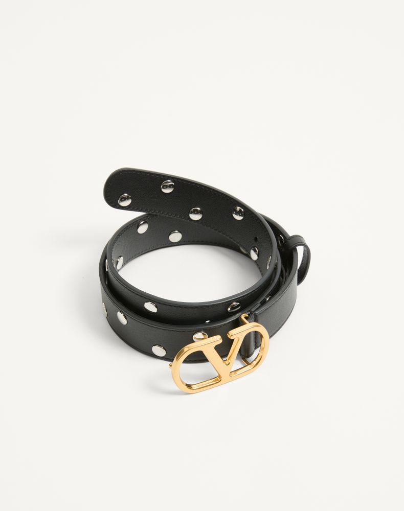 Valentino Garavani Vlogo Signature Belt In Shiny Calfskin 30 Mm Woman Black 085