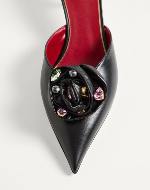 Valentino Garavani - Drip Rose Kidskin Mule With Crystals 55mm - Black - Woman - Pumps And Slingbacks