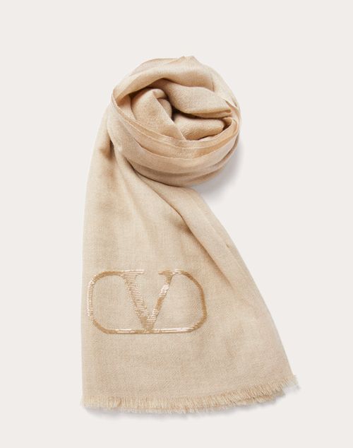 Valentino Garavani - Vlogo Signature Cashmere And Silk Shawl With Lurex Logo - Beige - Woman - Winter Shop