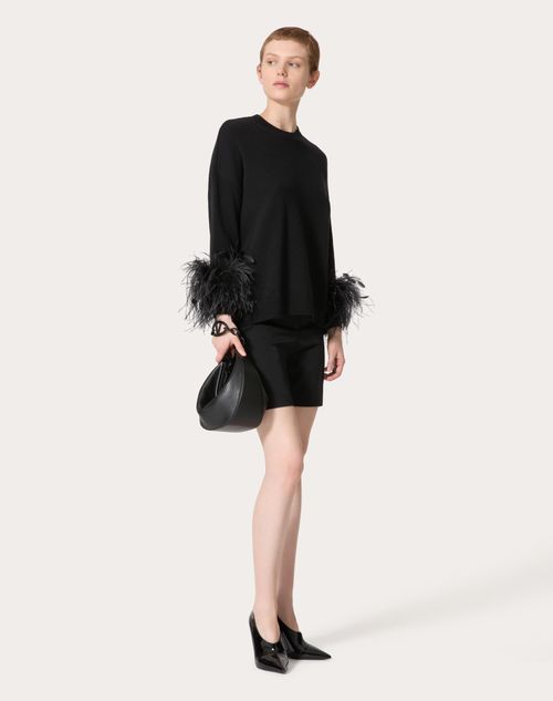 Valentino - Wool Jumper With Feathers - Black - Woman - Ready To Wear