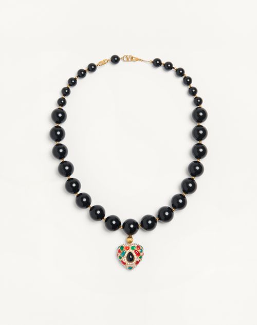 Valentino Garavani - Valentino Coeur Royal Necklace In Metal, Resin, Enamel And Swarovski® Crystals - Antique Brass/red/black/crystal - Man - Jewellery
