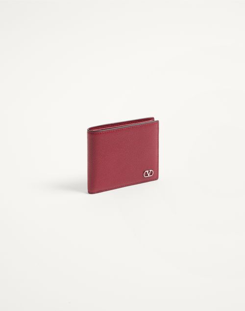 Valentino Garavani - Valentino Garavani Vlogo Signature Grainy Calfskin Wallet - Red - Man - Wallets And Small Leather Goods