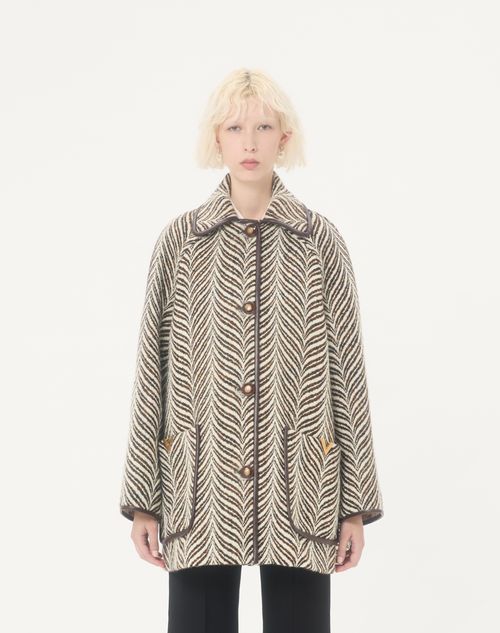 Valentino - Wool Cloth Caban In Fauve Eclat Animal Print - Ivory/brown - Woman - Jackets And Blazers