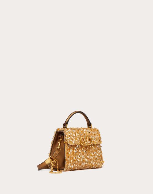 Valentino Garavani - Mini Sac À Main Vsling Avec Broderie 3d - Or Bronzé - Femme - Sacs À Main