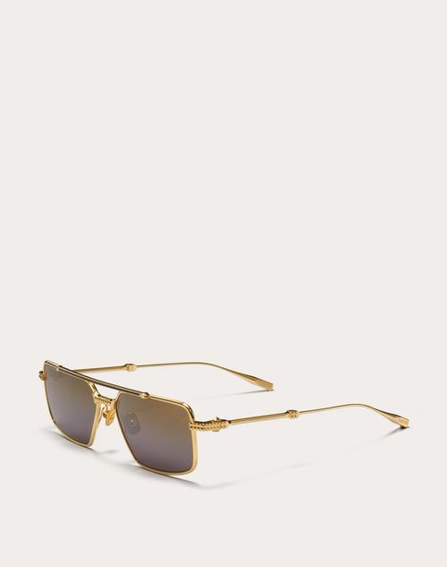 Valentino - Vi - Occhiale Rettangolare In Metallo - Oro/marrone Sfumato Oro - Unisex - Occhiali Da Sole