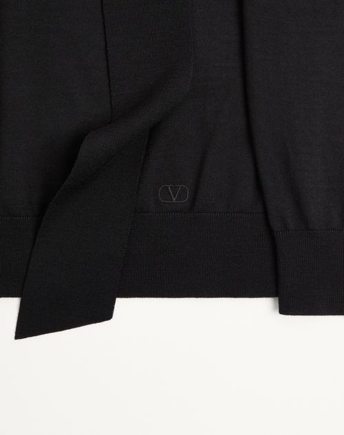 Valentino - Maglia Valentino In Lana Con Collo A Sciarpa E Ricamo Vlogo - Nero - Uomo - Maglieria