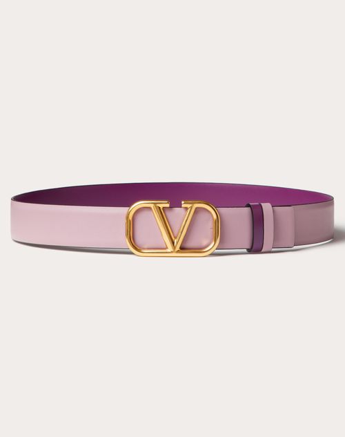 Valentino Garavani - Reversible Vlogo Signature Belt In Glossy Calfskin 30 Mm - Mauve/prune - Woman - Belts