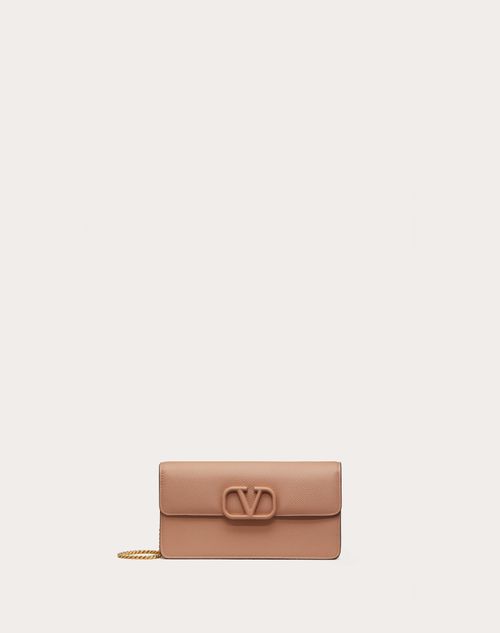 Valentino Garavani - Cartera Con Cadena Vlogo Signature De Piel De Becerro Granulada - Rose Cannelle - Mujer - Carteras Y Pequeña Marroquinería