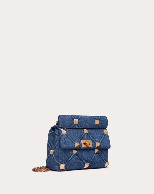 Valentino Garavani Medium Roman Stud Shoulder Bag in Navy