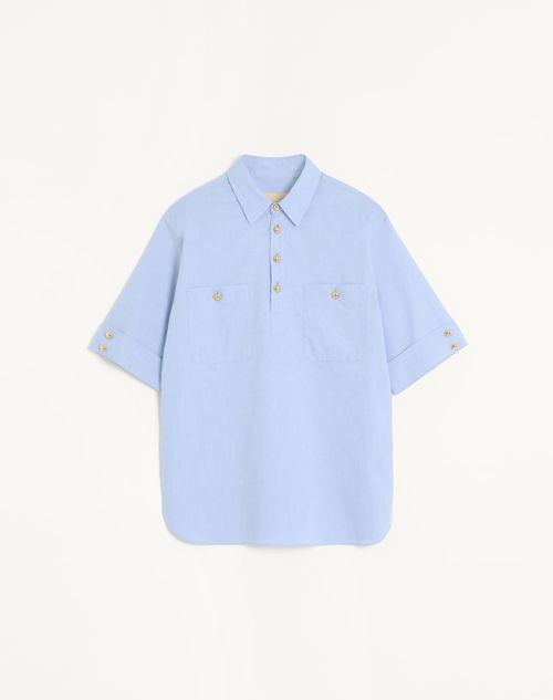 Valentino - Oxford Cotton Polo Shirt - Azure - Man - Shirts