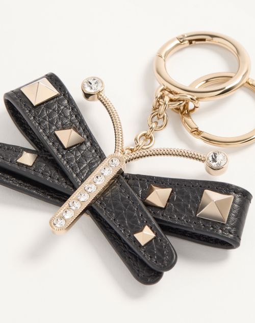 Valentino Garavani - Valentino Garavani Rockstud Bag Charm With Keychain In Grainy Calfskin And Swarovski® Crystals - Black/crystal - Woman - Bag Charms And Keyrings