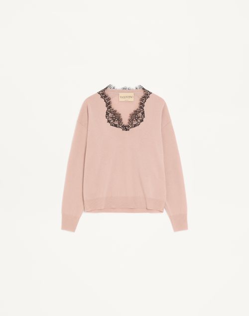 Valentino - Cashmere Jumper With Lace - Poudre - Woman - Knitwear