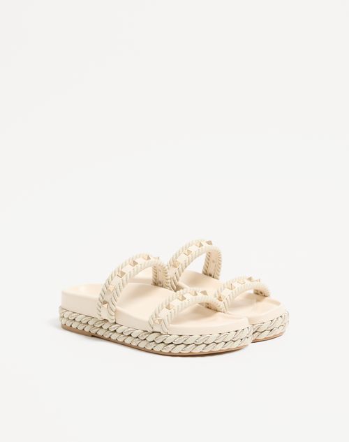 Valentino Garavani - Rockstud Slide Sandal In Calfskin 20mm - Light Ivory - Woman - Espadrilles And Wedges