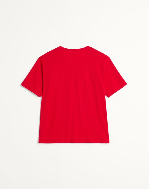 Valentino - Cotton T-shirt With Chez Valentino Print - Red - Man - T-shirts And Sweatshirts