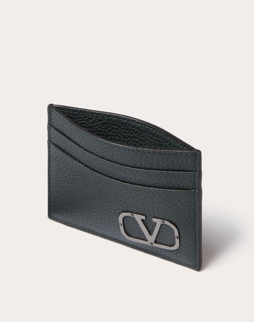Skelne Tyr Gentage sig Vlogo Type Card Holder In Grainy Calfskin for Man in Black | Valentino DK