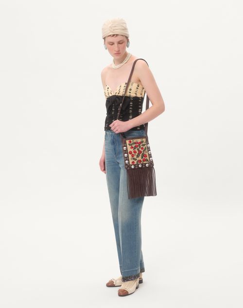 Valentino Garavani - Valentino Garavani Nellcôte Small Shoulder Bag In Jacquard Raffia With Cherryfic Pattern - Multicolor/testa Di Moro - Woman - Shoulder Bags
