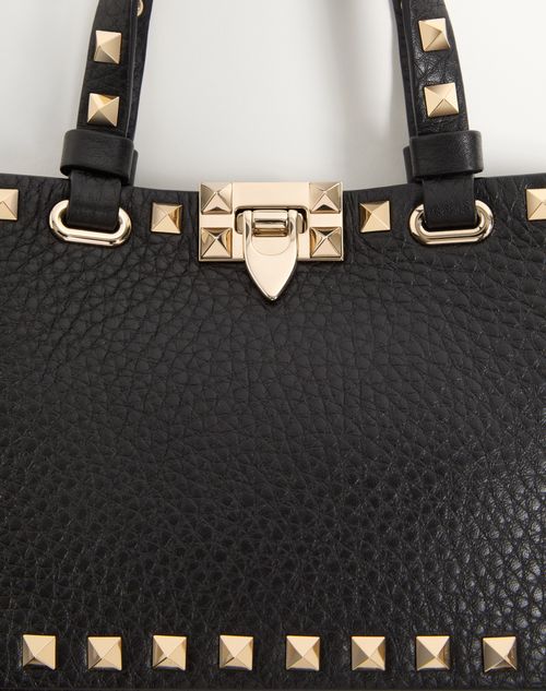 Valentino Garavani - Minibolso De Compras Rockstud De Cuero Graneado De Becerro - Negro - Mujer - Bolsos Shopping