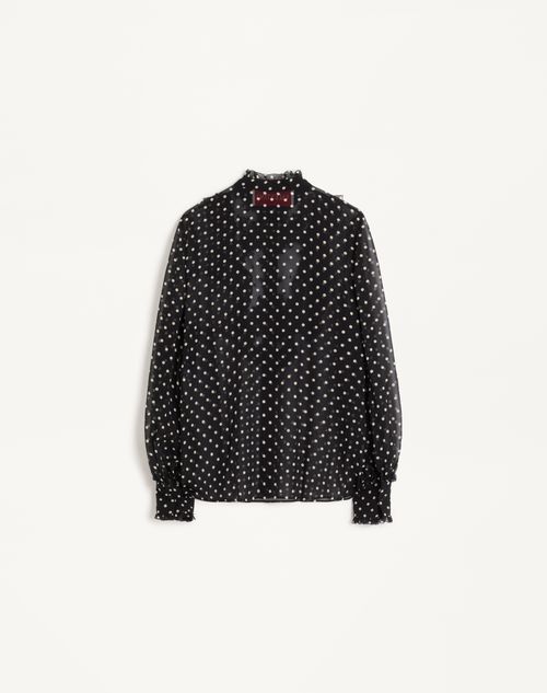 Valentino - Georgette Shirt In Plusdepois Print - Black/birch - Woman - Shirts And Tops