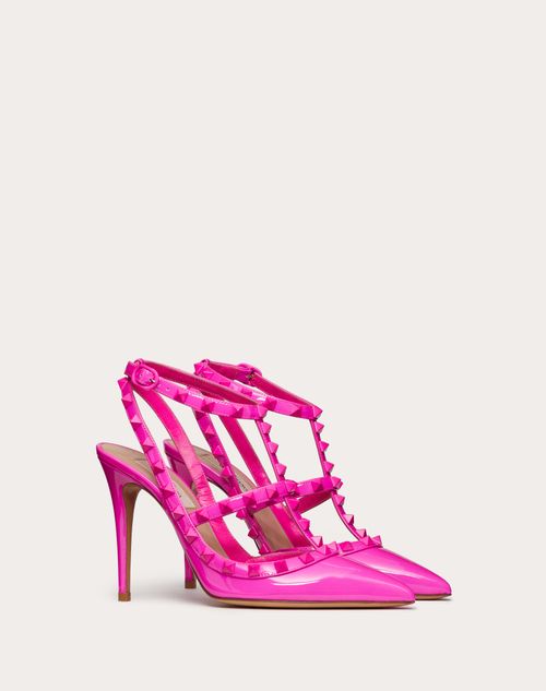 Valentino Garavani - 톤온톤 스터드 장식 페이턴트 가죽 락스터드 스트랩 펌프스 100mm - Pink Pp - 여성 - Rockstud Pumps - Shoes