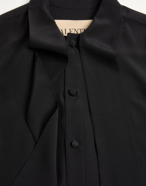 Valentino - Valentino Crepe De Chine Silk Shirt With Scarf Collar - Black - Man - Shirts