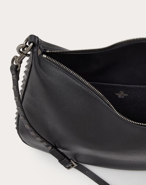 Rockstud Hobo Bag In Grainy Calfskin for Woman in Black Rockstud Hobo Bag In Grainy Calfskin for Woman in Black