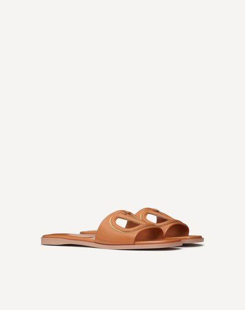 Valentino Garavani - Vlogo Cut-out Calfskin Slide Sandal - Almond/antique Brass - Woman - Slides And Thongs