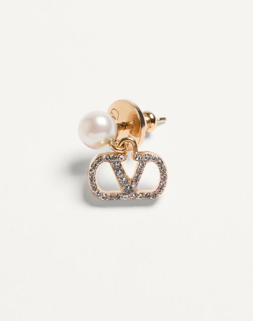 Valentino Garavani - Vlogo Signature Earrings In Metal, Pearl And Swarovski® Crystals - Gold/cream/crystal - Woman - Jewellery