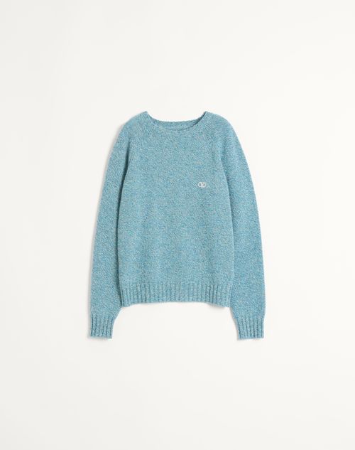 Valentino - Crewneck Wool Sweater With Vlogo Embroidery - Turquoise - Man - Knitwear